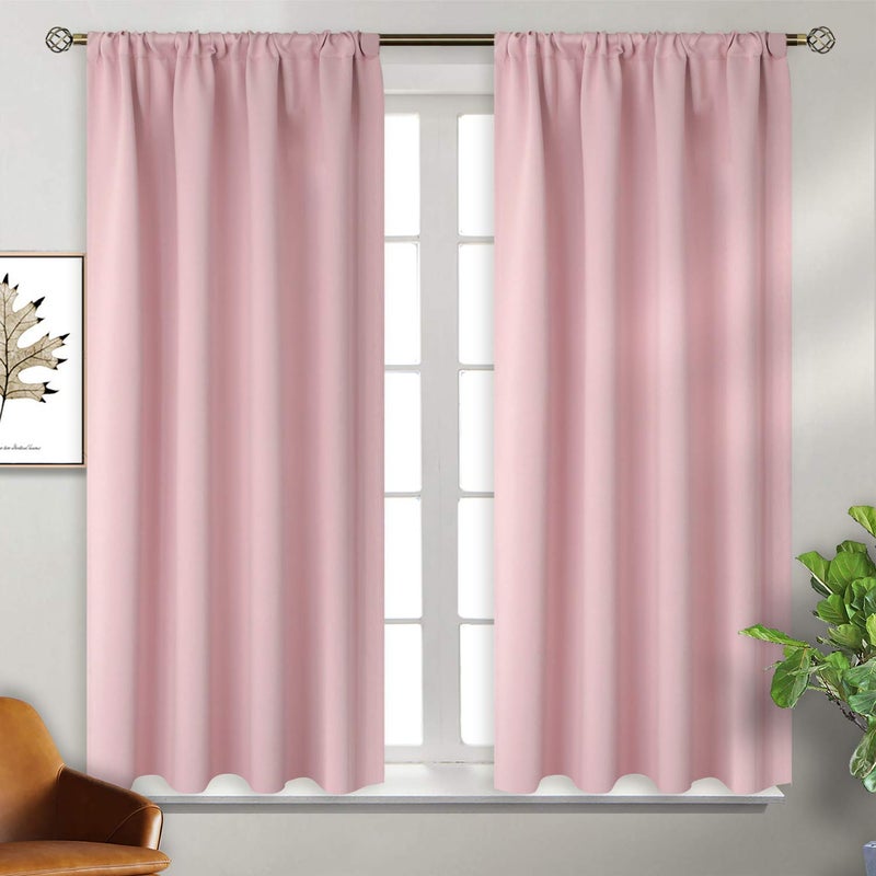 BGment Baby Pink Room Darkening Curtains for Short Window - Rod Pocket Thermal Insulated Blackout Curtains for Girl Bedroom, 42 x 45 Inch, 2 Panels - Image 1